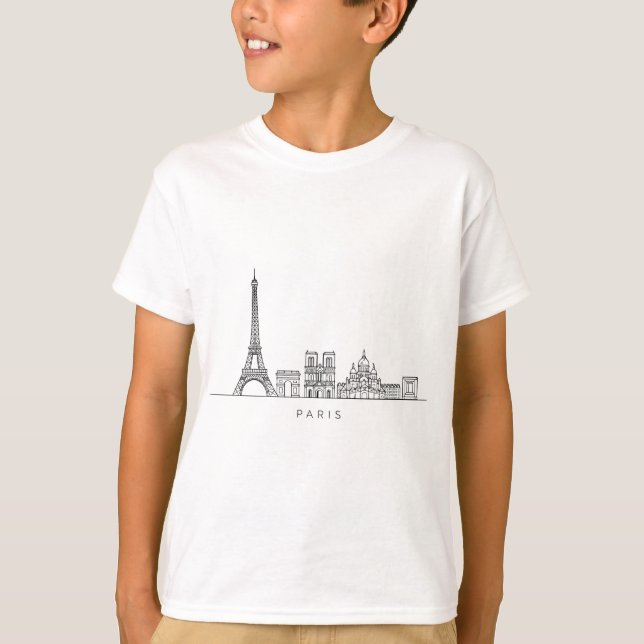 Camiseta Arte de Linha Minimalista da Silhueta de Paris (Frente)