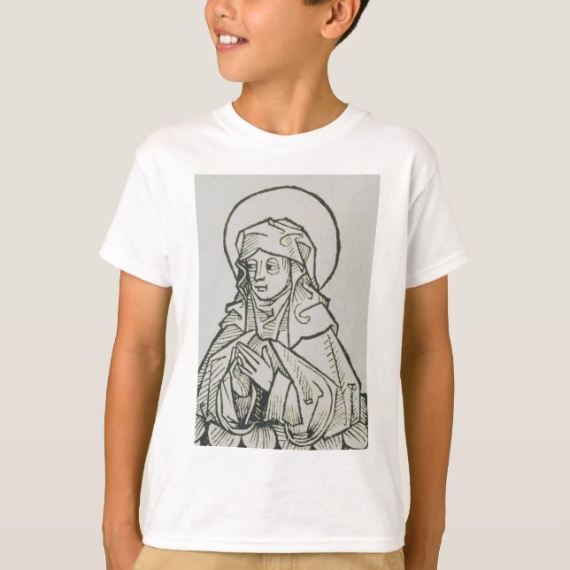 Camiseta Arte de Linha Minimalista Medieval de Santa Mônica (Frente)