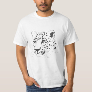 Camiseta Arte de Linha Minimalista Pintada Pelos Leopardos