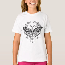 Camiseta Arte de Linha Mística Gótica de Mariposa Botânica 