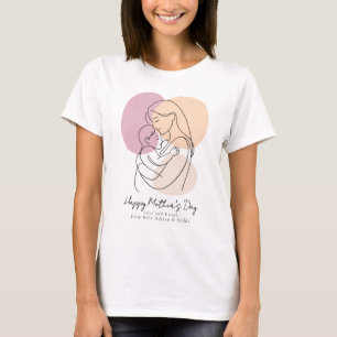 Camiseta Arte de Linha Moderna Minimalista Mãe e Bebê Dia d