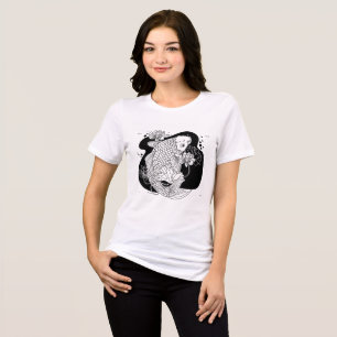 Camiseta Arte de Linha Zen de Koi & Lótus