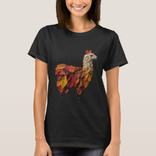 Camiseta Arte de Llama de Outono Folhas Artístico Animal de