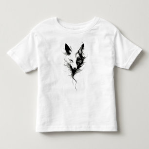 Camiseta Arte de Lobo Branco Elegante em Tinta Preta