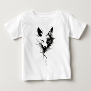 Camiseta Arte de Lobo Branco Elegante em Tinta Preta