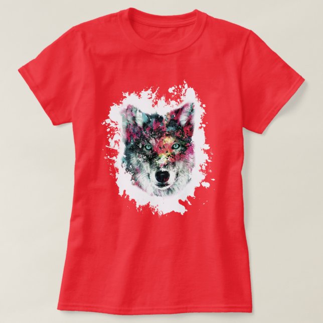 Camiseta Arte de Lobo Colorida (Frente do Design)