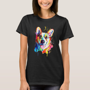Camiseta Arte de Lobo Corgi Colorido para Cachorro