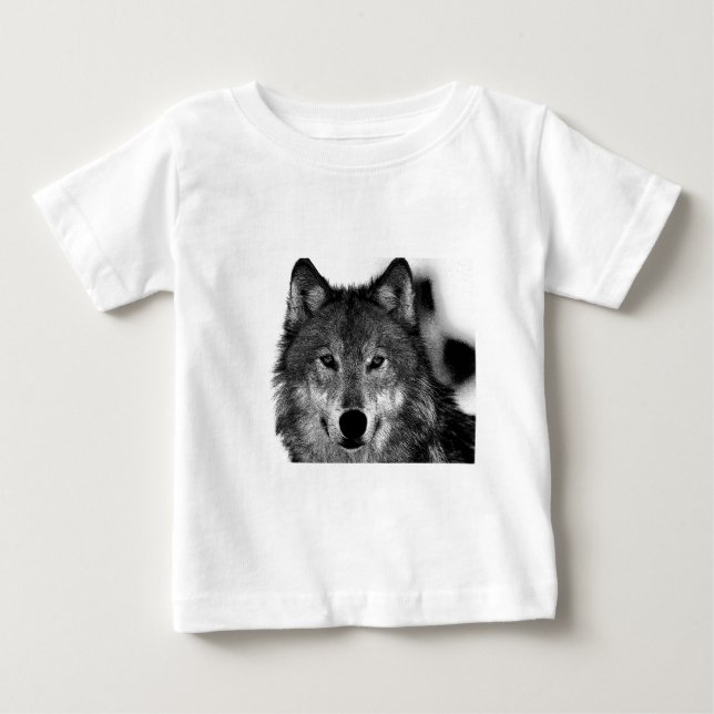 Camiseta Arte de Lobo Preto e Branco (Frente)