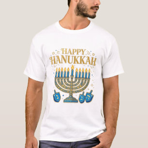 Camiseta Arte de Luzes da Menorá Feliz Hanukkah