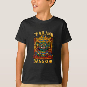 Camiseta Arte de Máscara de Fogo do Demônio Tailandês Mític