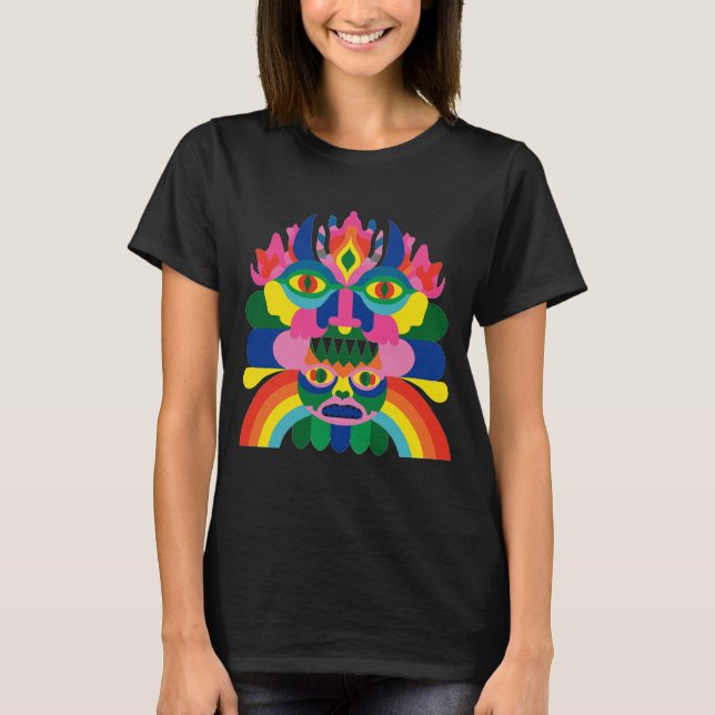 Camiseta Arte de Máscara Totem Arco-íris (Frente)