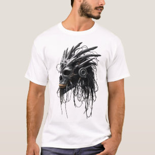 Camiseta Arte de Máscara Tribal - Design Híbrida Futurístic