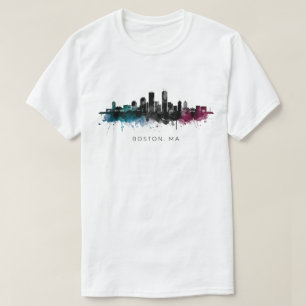 Camiseta Arte de Massachusetts Aquarela do Horizonte de B