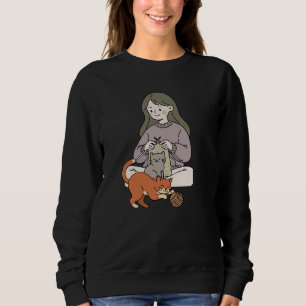 Camiseta Arte de Menina Aconchegante de Tricô com Gatos Fof