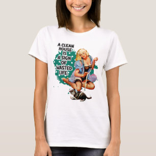 Camiseta Arte de Menina com Humor e Pin-up para Mulher Retr