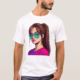 Camiseta Arte de Menina com Tons de Turquesa