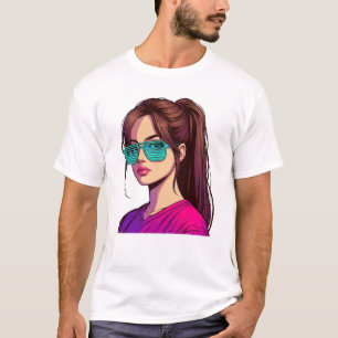 Camiseta Arte de Menina com Tons de Turquesa