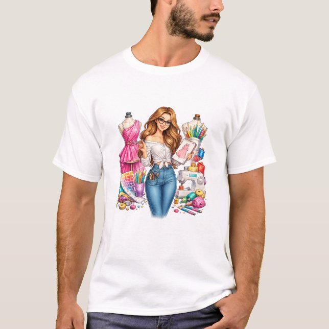 Camiseta Arte de menina designer de moda. (Frente)