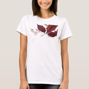 Camiseta Arte de Moda de Folhas Abstratas Vermelhas Ousadas