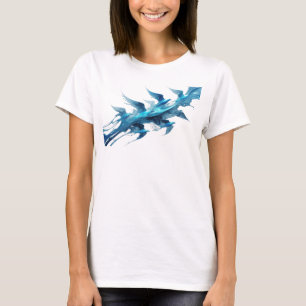 Camiseta Arte de Moda de Pássaros Abstratos Azul Clássico