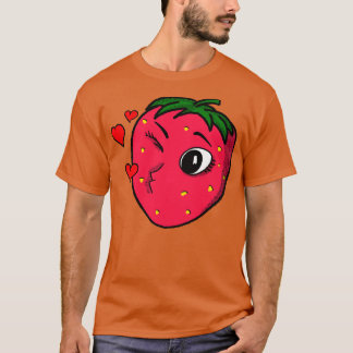 Camiseta Arte de Morango Fofa Retrô Desenho de Fruta