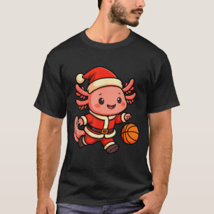 Camiseta Arte de Natal Adorável de Axolote Jogador de Basqu