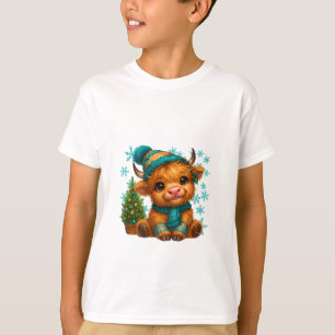 Camiseta Arte de Natal de Vaca das Terras Altas de Inverno 