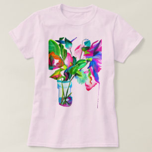Camiseta Arte de néon tropical do original da flor do