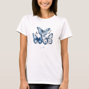 Camiseta Arte de Nome de Trio de Borboleta Azul Personaliza