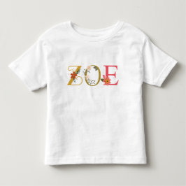 Camiseta Arte de Nome ZOE Com Flores Bordadas