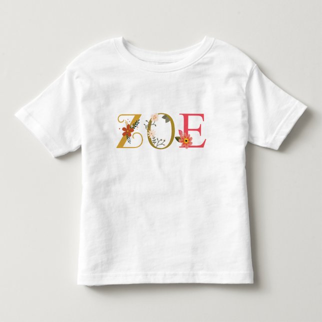 Camiseta Arte de Nome ZOE Com Flores Bordadas (Frente)