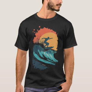 Camiseta Arte de Onda de Surf ao Pôr do Sol, Silhueta de Su