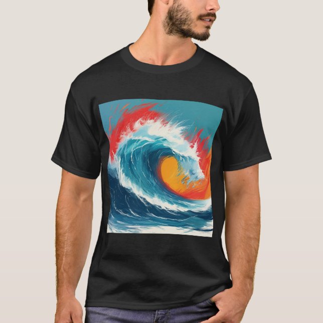 Camiseta Arte de Ondas Fiery Ocean (Frente)