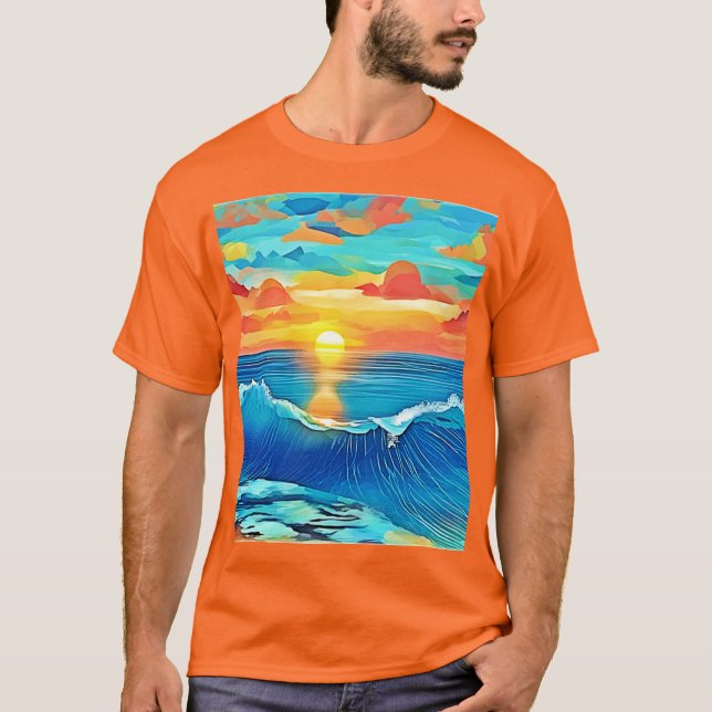 Camiseta Arte de Ondas Sunset Ocean (Frente)