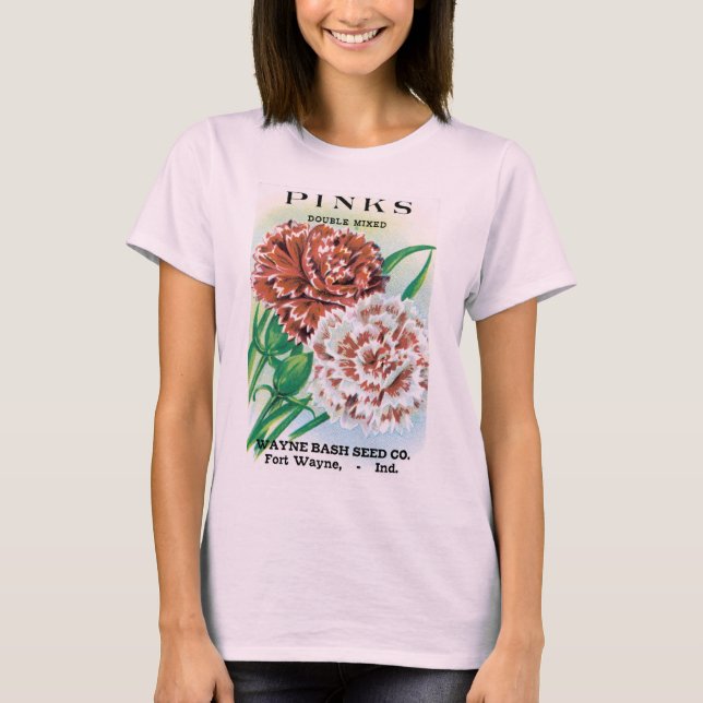 Camiseta Arte de Pacote de Sementes Antigas, Flores de Crav (Frente)