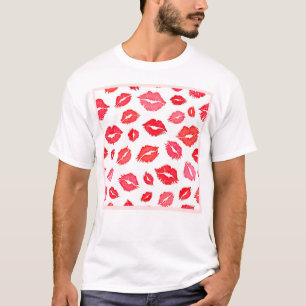 Camiseta Arte de padrão de lábios vermelho e rosa
