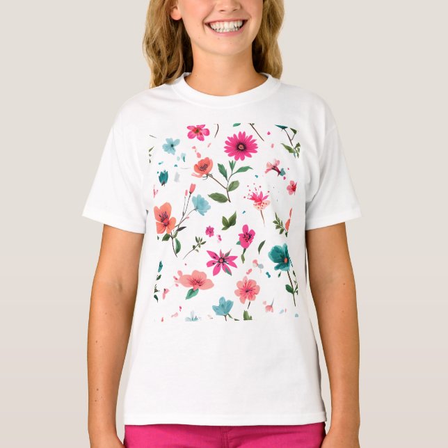 Camiseta Arte de Padrão Floral Vibrante (Frente)