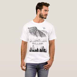 Camiseta Arte de Paisagem Urbana Monocromática de Montanha
