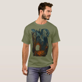 Camiseta Arte de Paisagem Urbana Sombria Surrealista com Fi