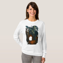 Camiseta Arte de Paisagem Urbana Sombria Surrealista com Fi