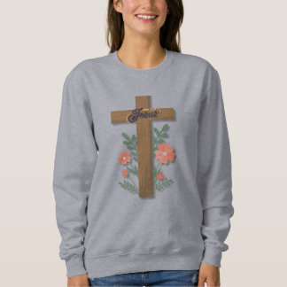 Camiseta Arte de Palavras Cruz de Jesus com Flores de Coral