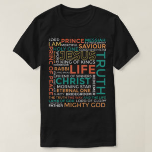Camiseta Arte de Palavras de Jesus Nomes de Cristo Design