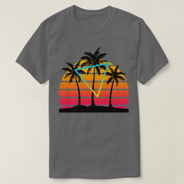 Camiseta Arte de Palma Sunset 80s (Frente do Design)