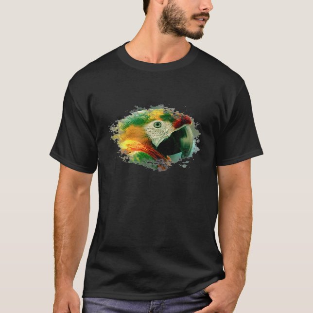 Camiseta Arte de Papagaio Colorido legal Falando (Frente)
