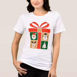 Camiseta Arte de Papai Noel, Rena, Boneco de Neve e Árvore