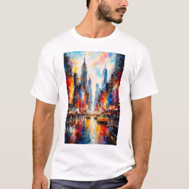 Camiseta Arte de Parede Abstrata Colorida da Cidade de Nova