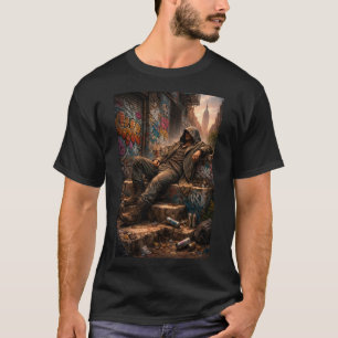 Camiseta Arte de Parede com Grafite de Vida Urbana nas Ruas