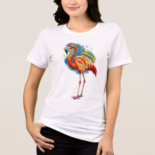 Camiseta Arte de Pássaro com Pincelada Abstrata de Flamingo