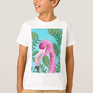 Camiseta arte de pássaro em aquarela flamingo tropical flor