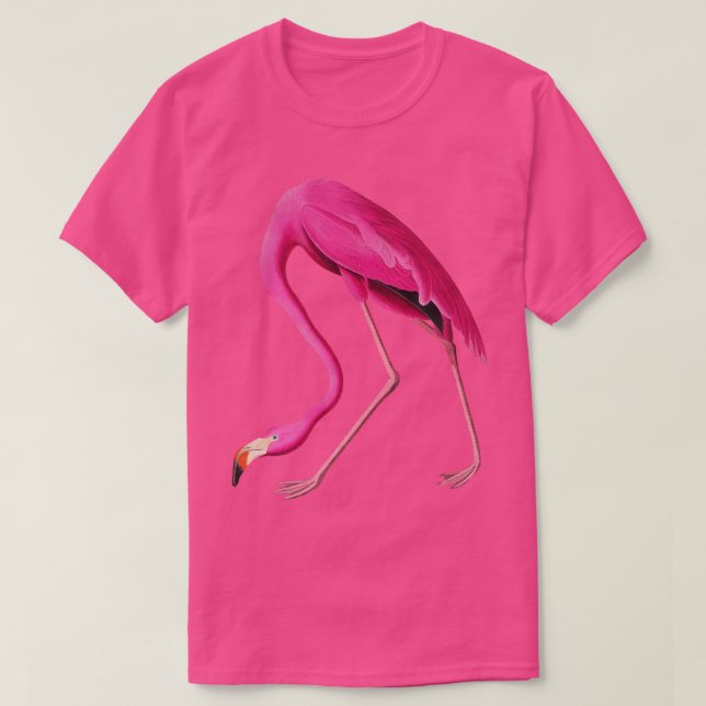 Camiseta Arte de Pássaro Flamingo, Rosa-Quente (Frente do Design)